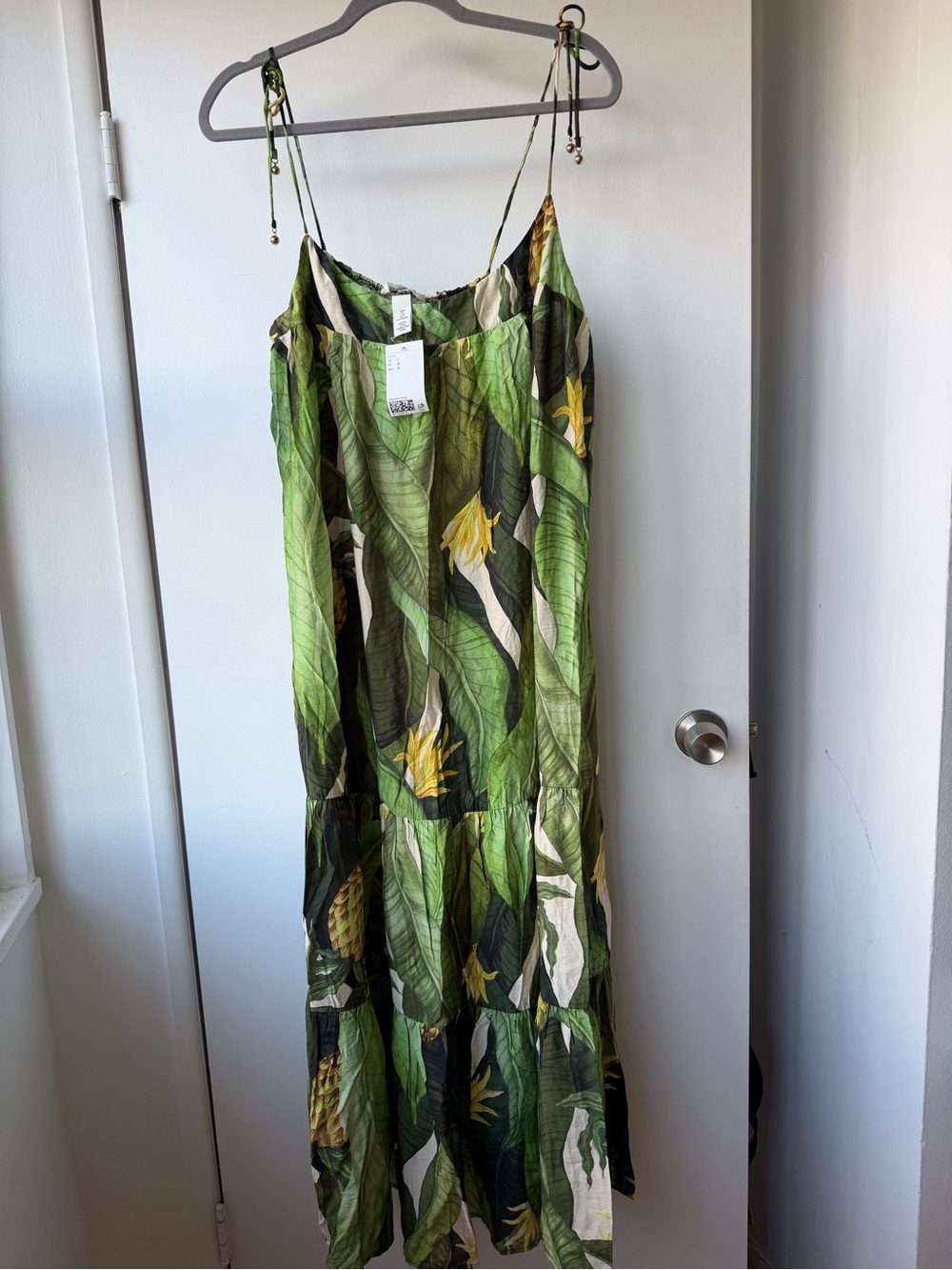 H&M Green and Yellow Tropical Leaf Maxi Dress